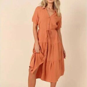 Petal & Pup Orange Ruffled Sundress with Notched Collar